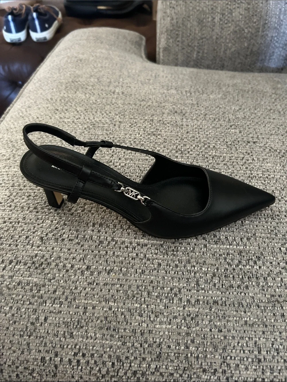 MICHAEL Michael Kors Black Pointed Slingback Mules with Silver Accent - Picture 2 of 4